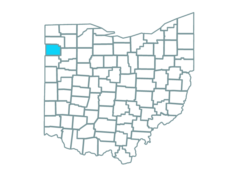 a map showing the state of Ohio and highlighting putnam county where the blue harvest solar park is located.