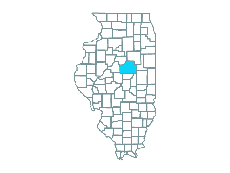 a map showing the state of illinois and highlighting mclean county where the bright stalk wind farm is located.