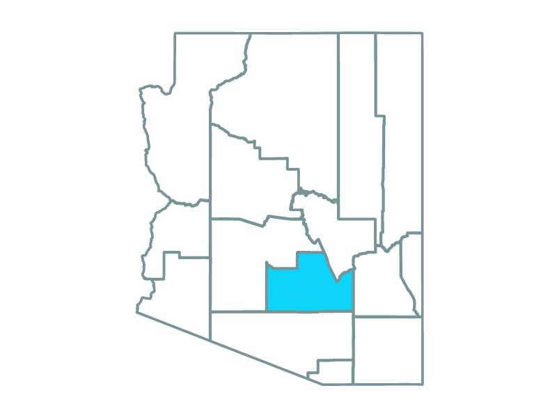 a map showing the state of arizona and highlighting pinal county where the brittlebush solar park is located.