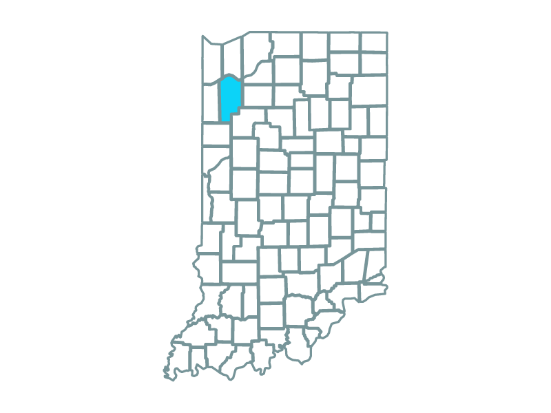 a map showing the state of indiana and highlighting jasper county where the carpenter wind farm is located.