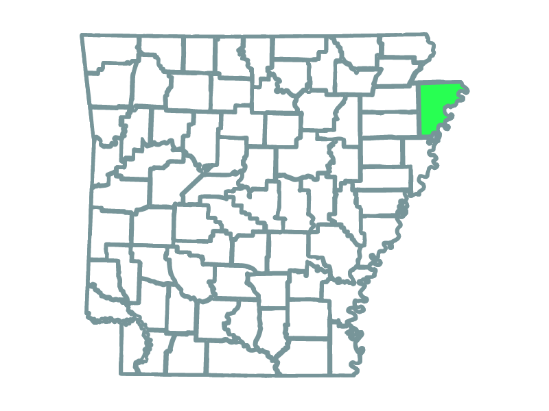a map showing the state of arkansas and highlighting mississippi county where the crooked lake solar park is located.