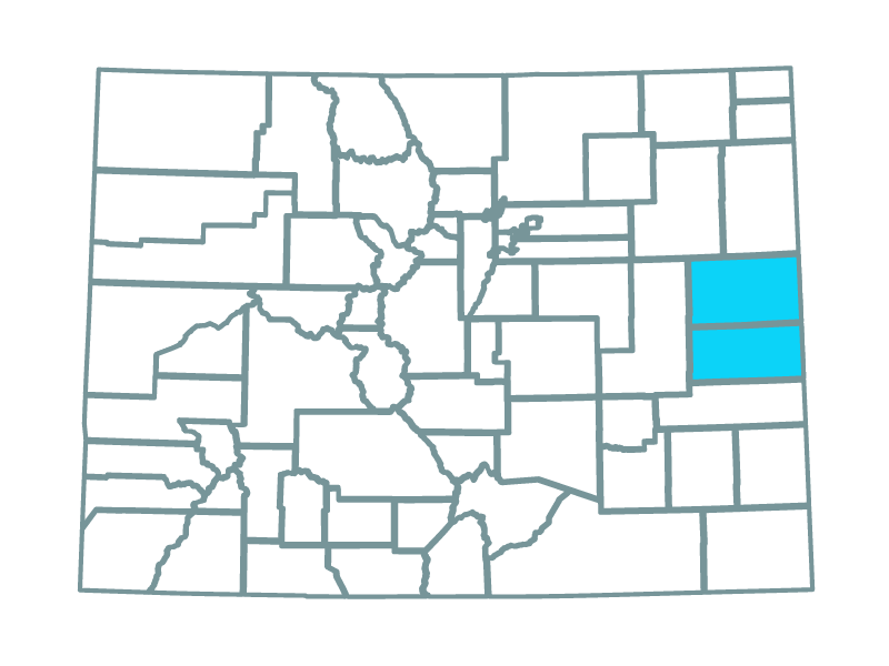 a map showing the state of colorado and highlighting kit carson and cheyenne counties where the crossing trails wind farm is located.