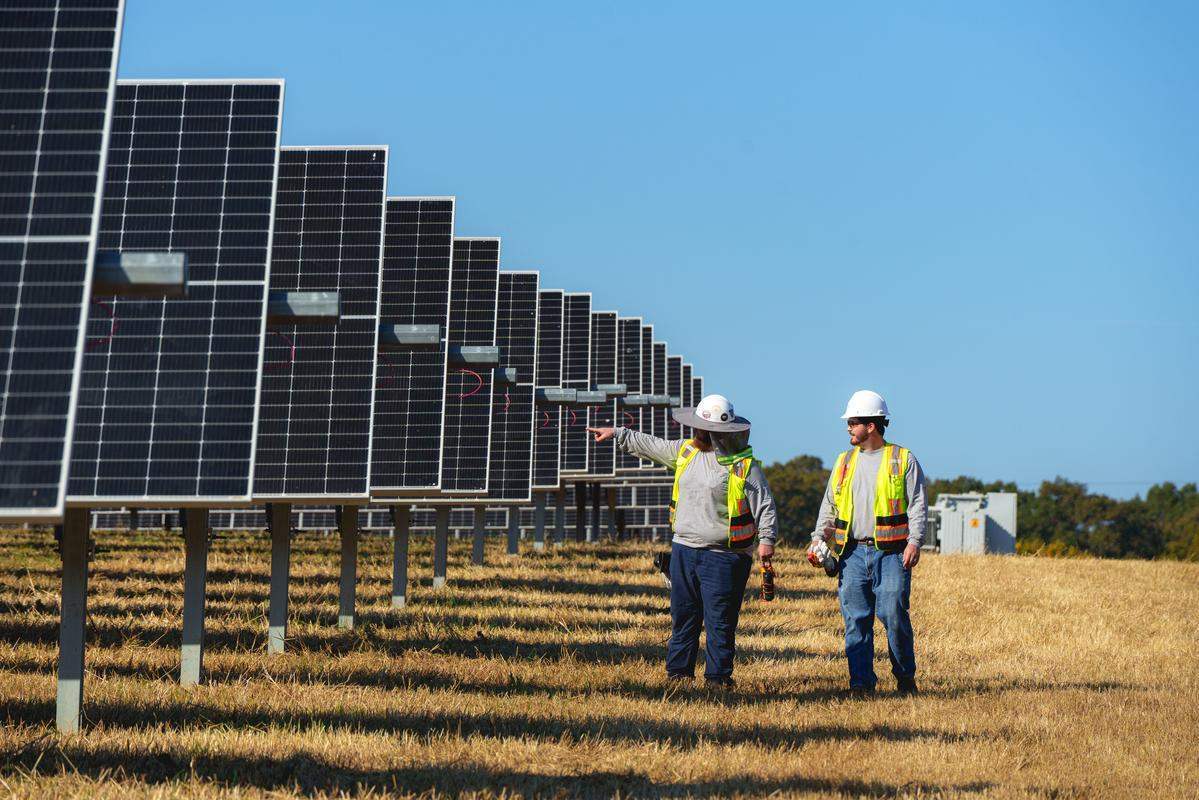 Solar technician at solar park