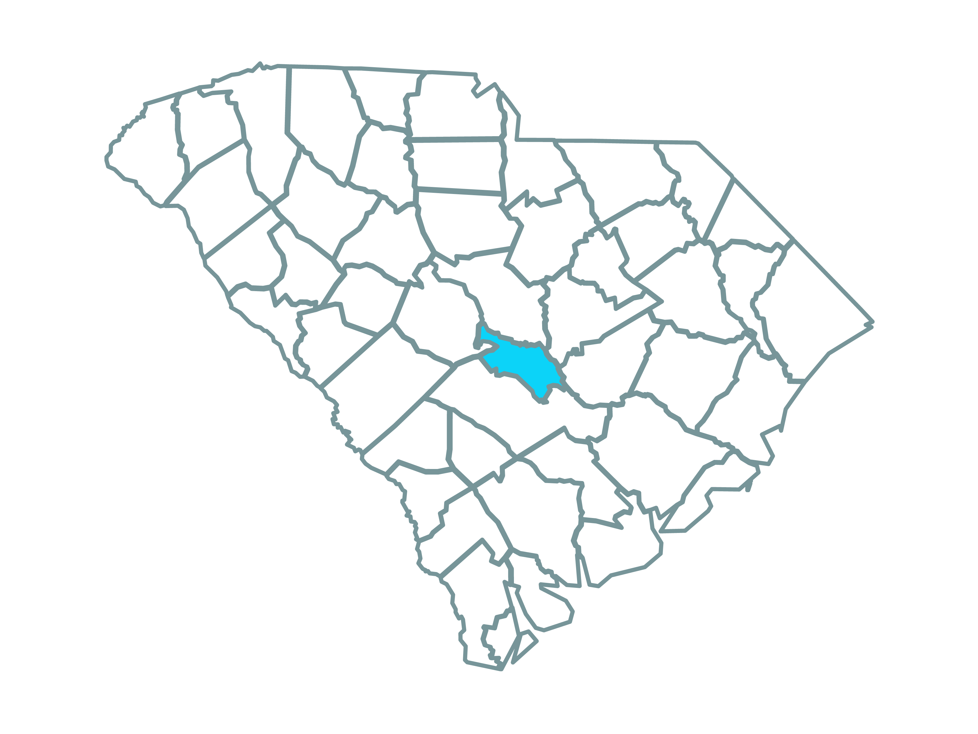 a map showing the state of south carolina and highlighting calhoun county where the cameron solar park is located.