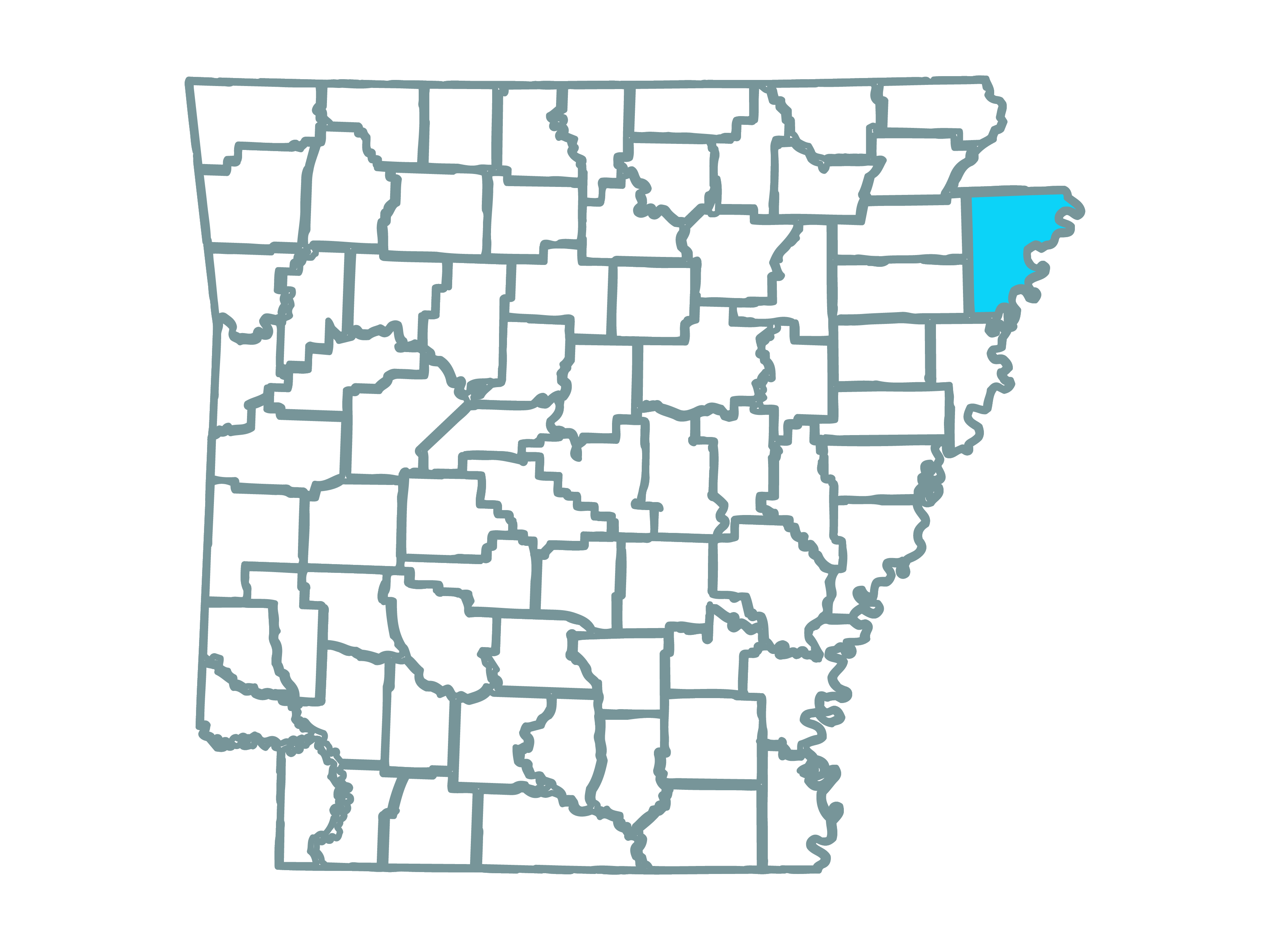 a map showing the state of arkansas and highlighting mississippi county where the crooked lake solar park is located.