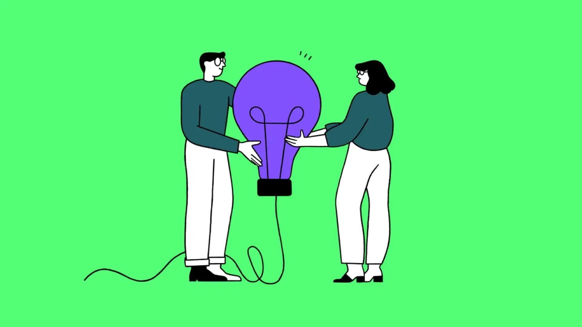 vector illustration with electric green background of two people grabbing a purple lamp