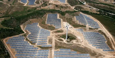 Aerial view of a solar park installation 